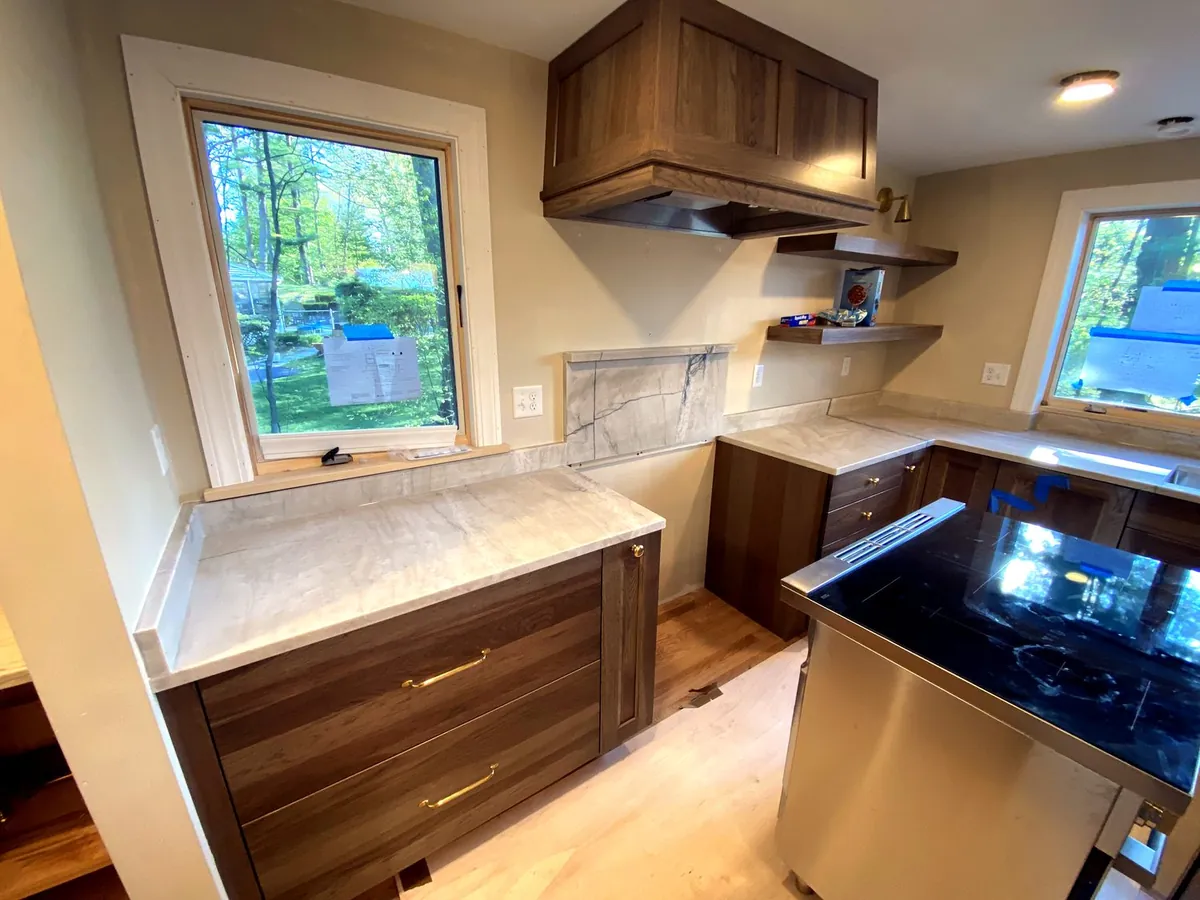 Installed natural stone kitchen countertops and perimeter